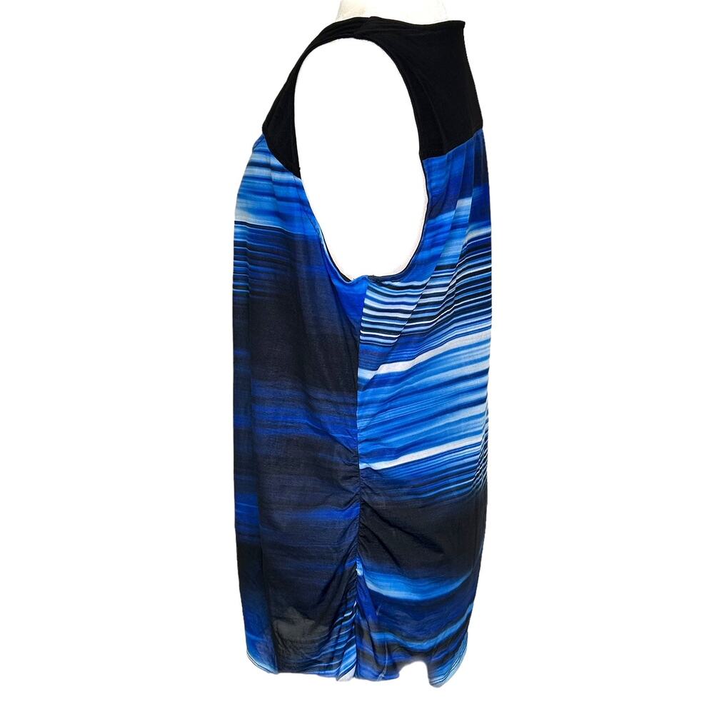 Lane Bryant Black Blue Striped Sleeveless Top Cut Out Design Ruched Sides - Picture 3 of 9